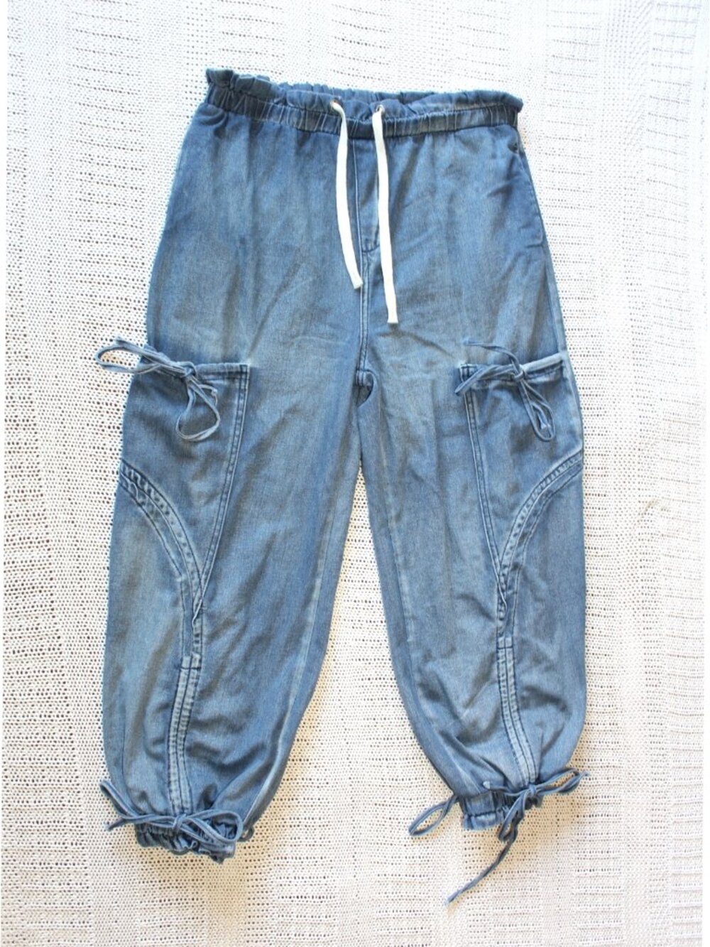 Women's light-wash Baggy Cargo Joggers Size XXL Loose Harem Denim Pant Pockets